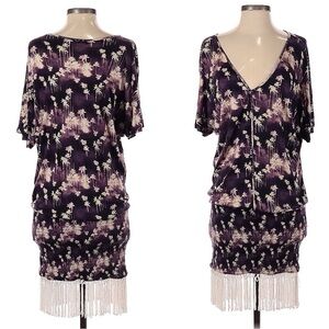 Sophia by ViX Womens Dress Size S P Purple Floral Fringe Topical Summer Midi